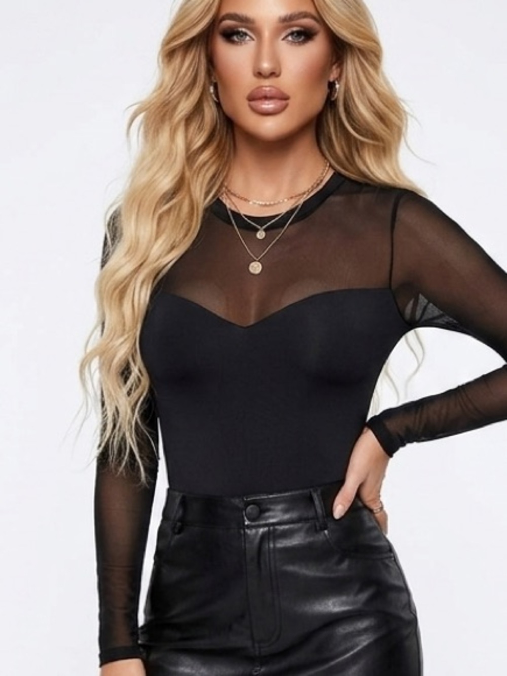 RD STYLE | SECOND SKIN SHEER MESH SWEETHEART NECK TOP